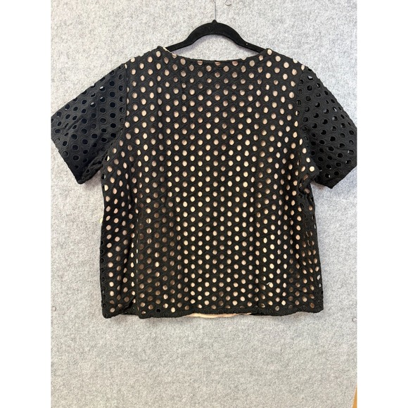 Coldwater Creek Black Eyelet Short Sleeve Cut-Out Blouse Women's Size XL/16 - Picture 5 of 9